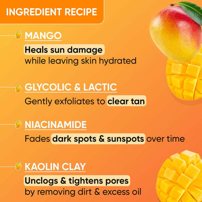 Zephivo Dot & Key Mango Detan Tan Removal Clay Mask | Clay Mask for Face with Glycolic & Lactic | Great for All Skin Types | Fresh Juicy Mango Fragrance | 70gm
