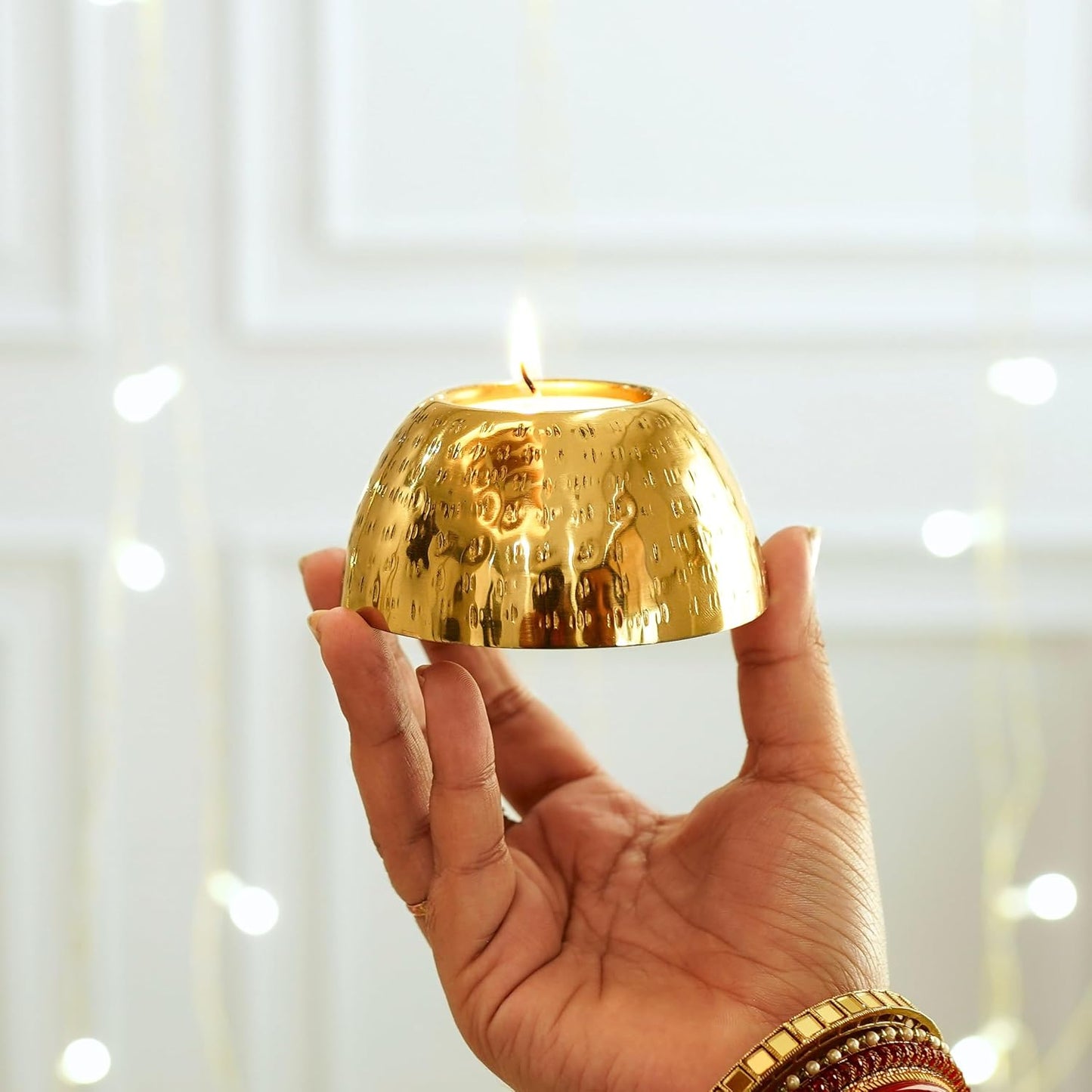 BEHOMA Pebble Bowl Metal Pack of 2 Tealight Candle Holders Set - Gold