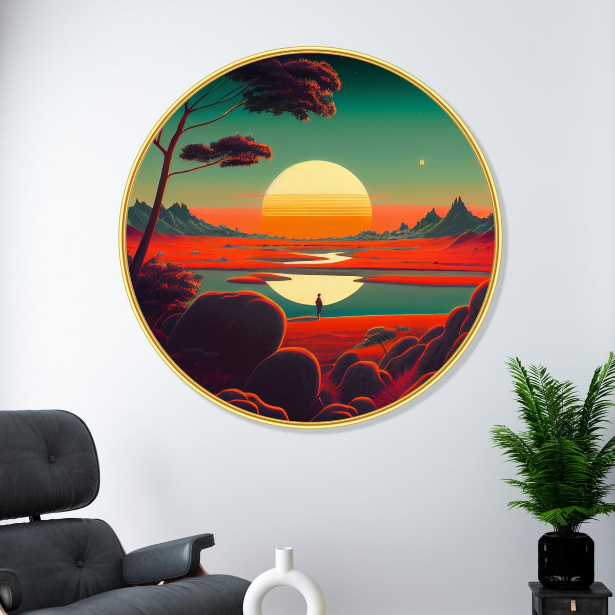 nature scenery Abstract modern art Premium Sparkle lamination Golden Slim Frame 50.8 cm x 50.8 cm Large Size, For Home/Office/Hotel painting GRL-42