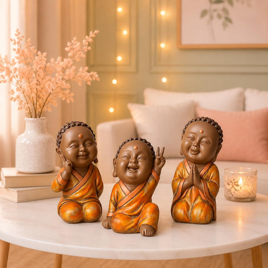 Cute 3 Baby Buddha Figurine for Home Decor (Pack of 3, Multicolor)
