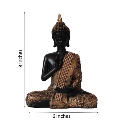 Handcrafted Meditating Lord Buddha Polyresin Idol (15 cm x 7.5 cm x 20 cm, Golden) (MSGB532)