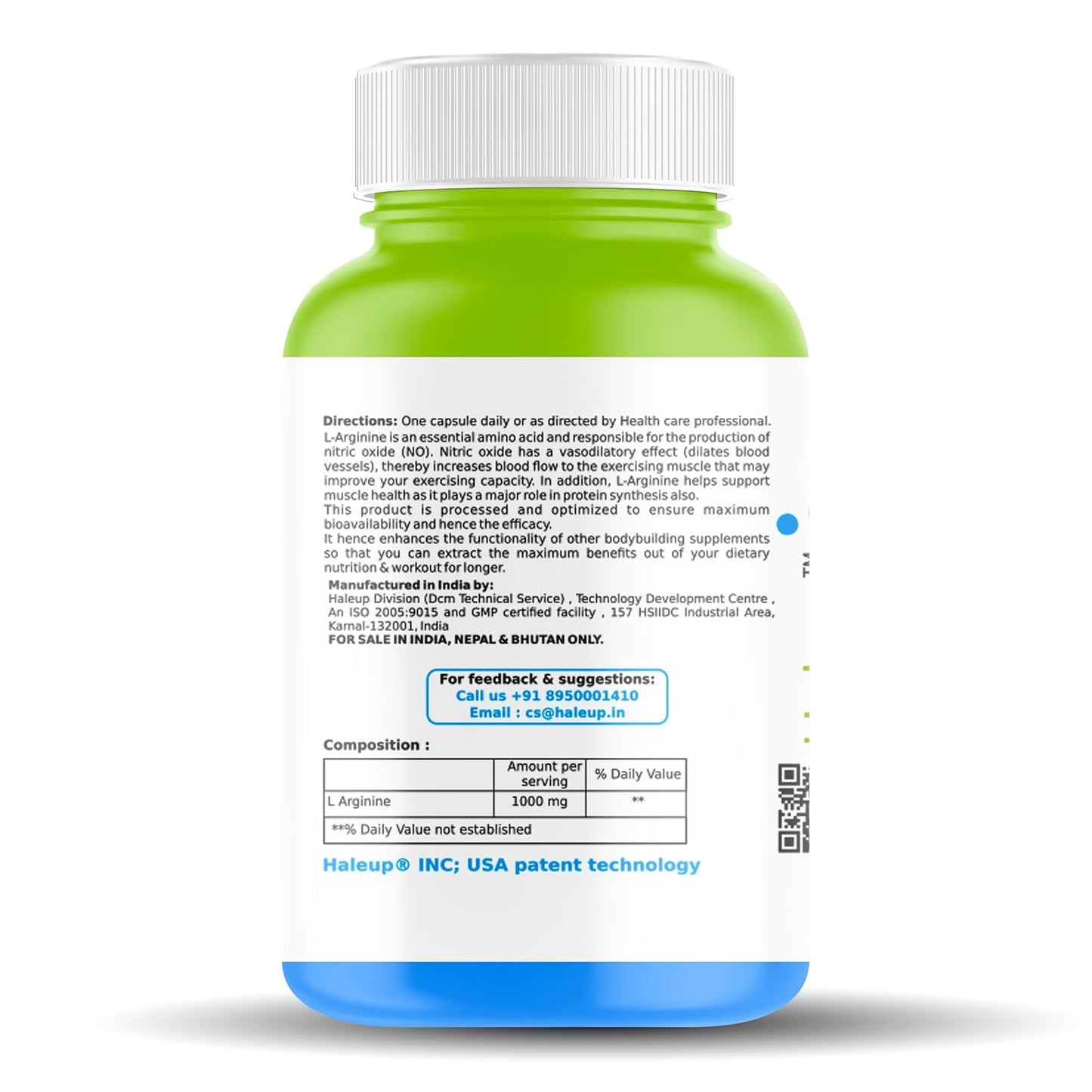 Haleup L-Arginine 1000 mg Veg Capsules (Pack of 1 (60 Caps))