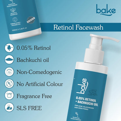 BAKE 0.05% Retinol Face Wash for Wrinkles | Anti Aging & SkinTightening for Men & Women | Fight signs of aging & Stimulates Collagen Production | 100ml