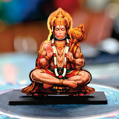 Wooden Bajrangbali Spiritual Tabletop Showpiece for Home, Office Desk, Temple, Living Room Decor, Religious Gift Item (5.6 x 6 Inch)