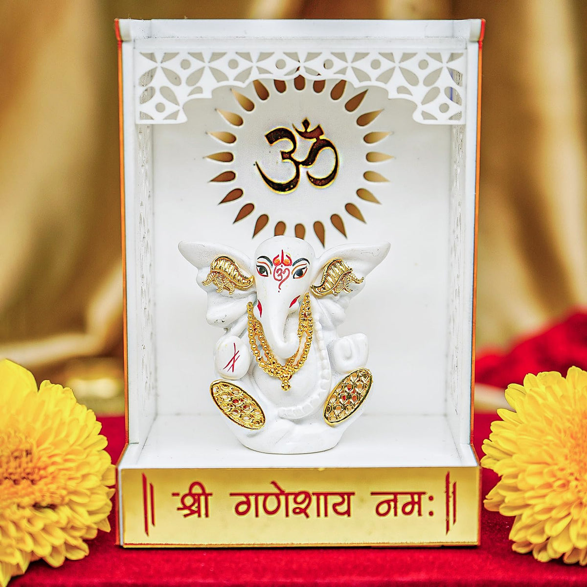 Ganpati Idol in Small Temple for Car Dashboard | Ganesha Mantapa Mandir for Gift | Vinayaka Idols for Home Decor | Ganesha Idol with Mandir for Office Desk Or Pooja Room | Car Ganesha Idols