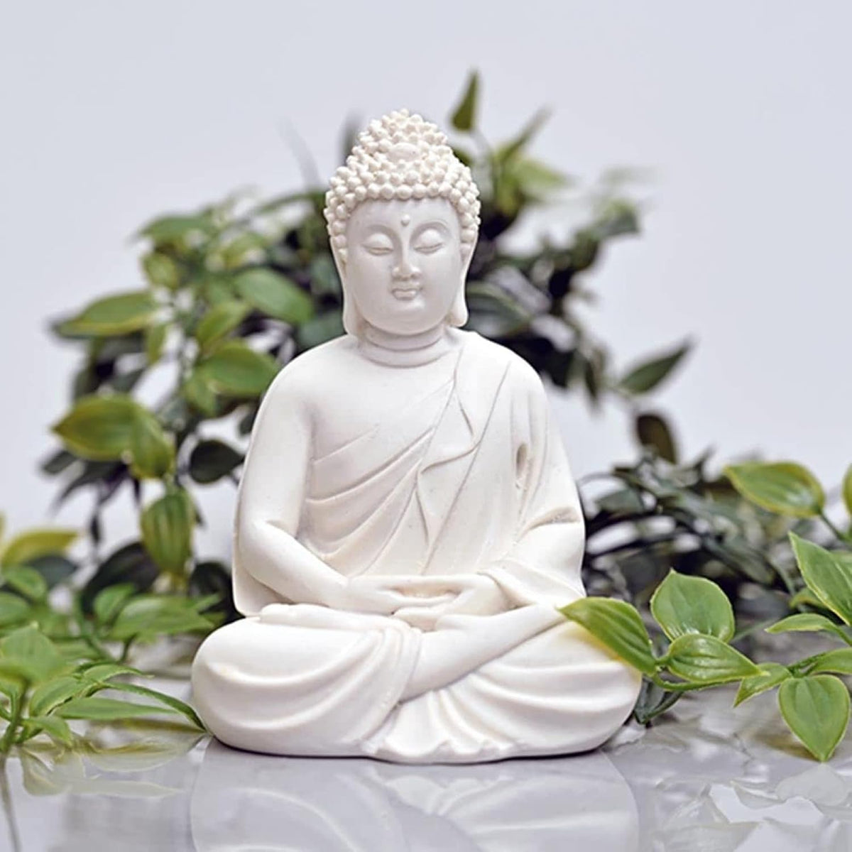 Beautiful Meditating Dhyan Gautam Buddh Bhagwan/God Idol Figurine for Livingroom|Bedroom|Office Desk|Desktop Table|Home Décor|Gifting (5.5-inch) Decorative Showpiece (White), Idol
