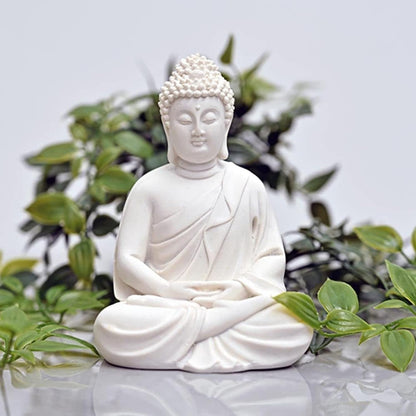 Beautiful Meditating Dhyan Gautam Buddh Bhagwan/God Idol Figurine for Livingroom|Bedroom|Office Desk|Desktop Table|Home Décor|Gifting (5.5-inch) Decorative Showpiece (White), Idol