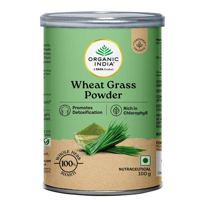 A TATA Product - Organic India Wheat Grass - 100g, Supports Immunity & Boosts Stamina, Rich in Natural Antioxidants, Vitamins & Minerals, For Detox, Overall Well-Being, GMP & NPOP Certified Organic