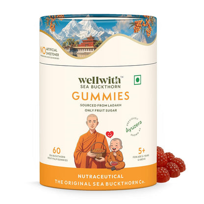 Wellwith Sea buckthorn Gummies for kids and adults, Vitamin C Rich, multivitamin supplement, Immunity (60 Gummies,Pack of 1)