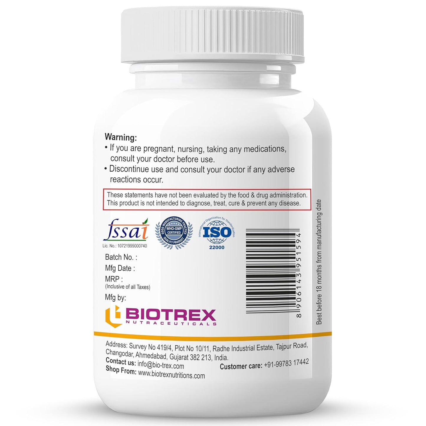 Biotrex Nutraceuticals Vitamin B5 (Pantothenic acid) Supplement | Daily 100% RDA | Energy & Metabolism | Nerve Health | Healthy Cholesterol Levels | Hair, Skin & Nails | Lab Tested | 60 Veg Capsules