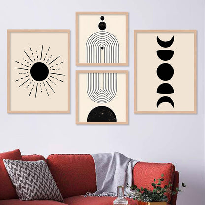 Premium Digital Paintings with Frame for Home Decoration - Minimal Shapes Black and White Painting for Living Room Bedroom Office Room Décor Set of 4 (Art 7, small (10x13 or 10x10 inch))