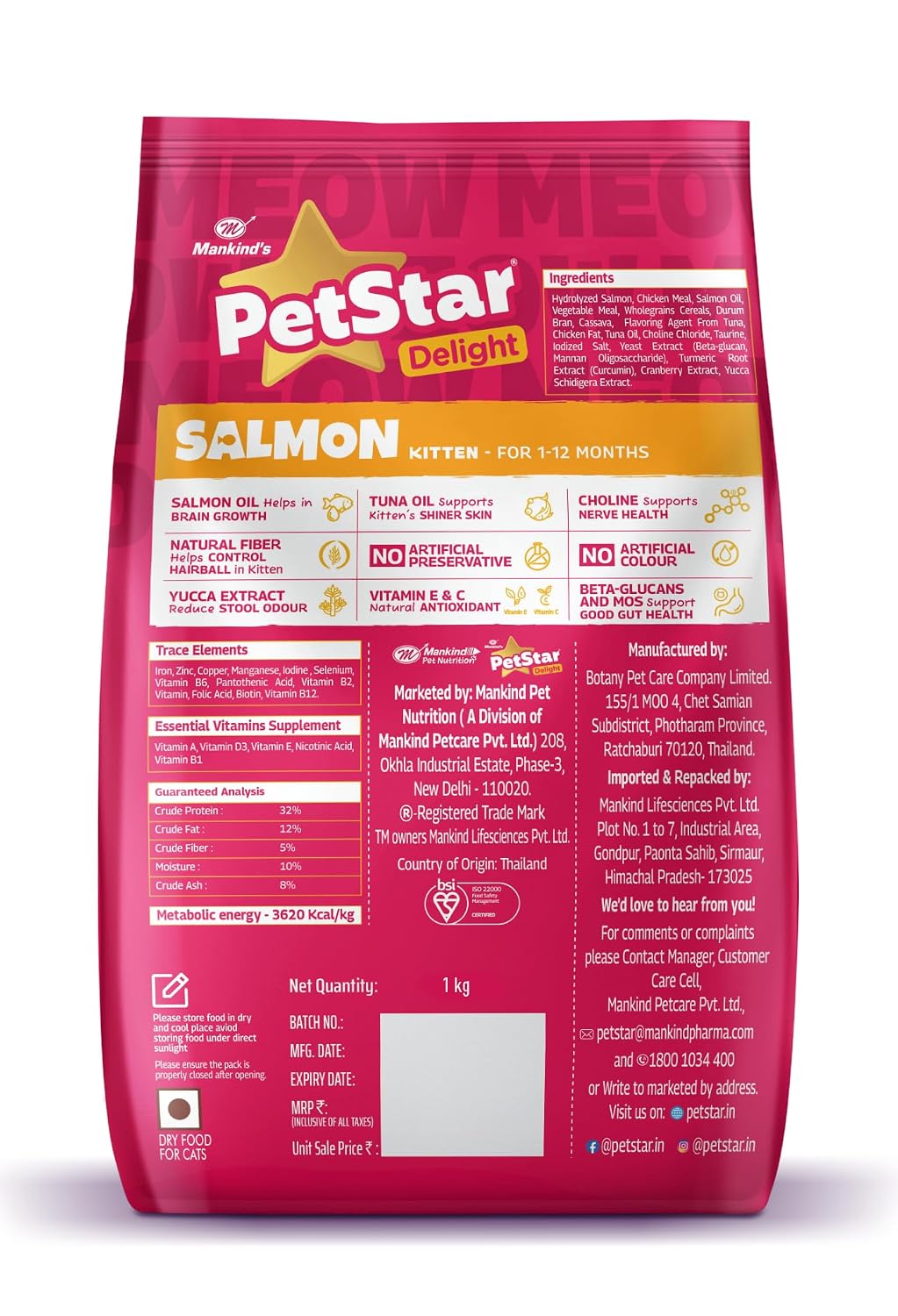 Mankind PetStar Kitten Cat Food – Salmon Flavour (1 Kg) | Complete & Balanced Nutrition for Healthy Growth, Urinary, Immune & Digestive Support