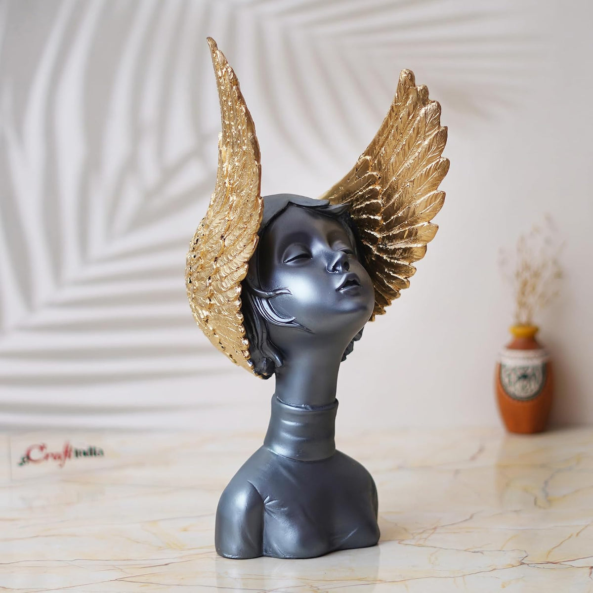 Grey Golden Resin Fairy Lady Statue Showpiece for Home Decor Living Room Bedroom Office Desk Table TV Unit | Women's Day Gift for Ladies Friends | Housewarming Birthday Gift for Women