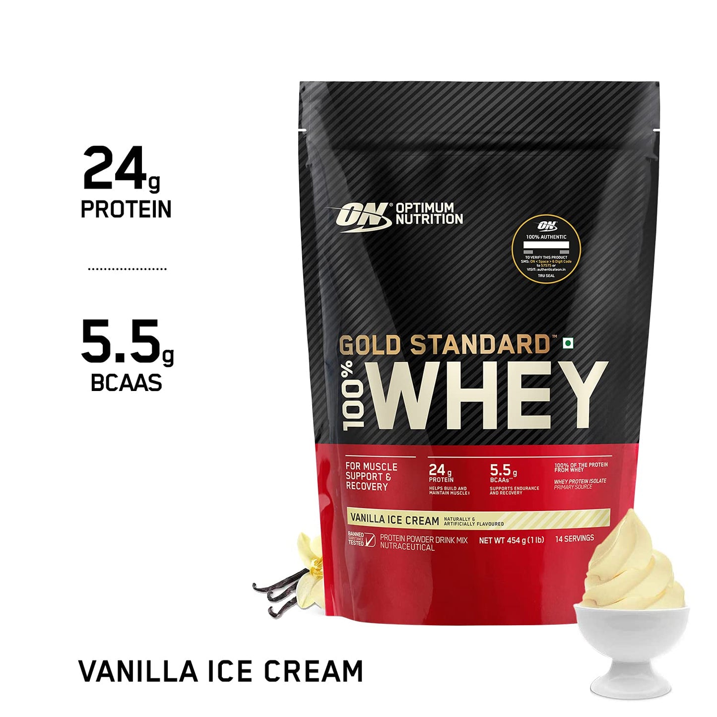 Optimum Nutrition (ON) Gold Standard 100% Whey Protein Powder - 1 lb , Primary Source Isolate