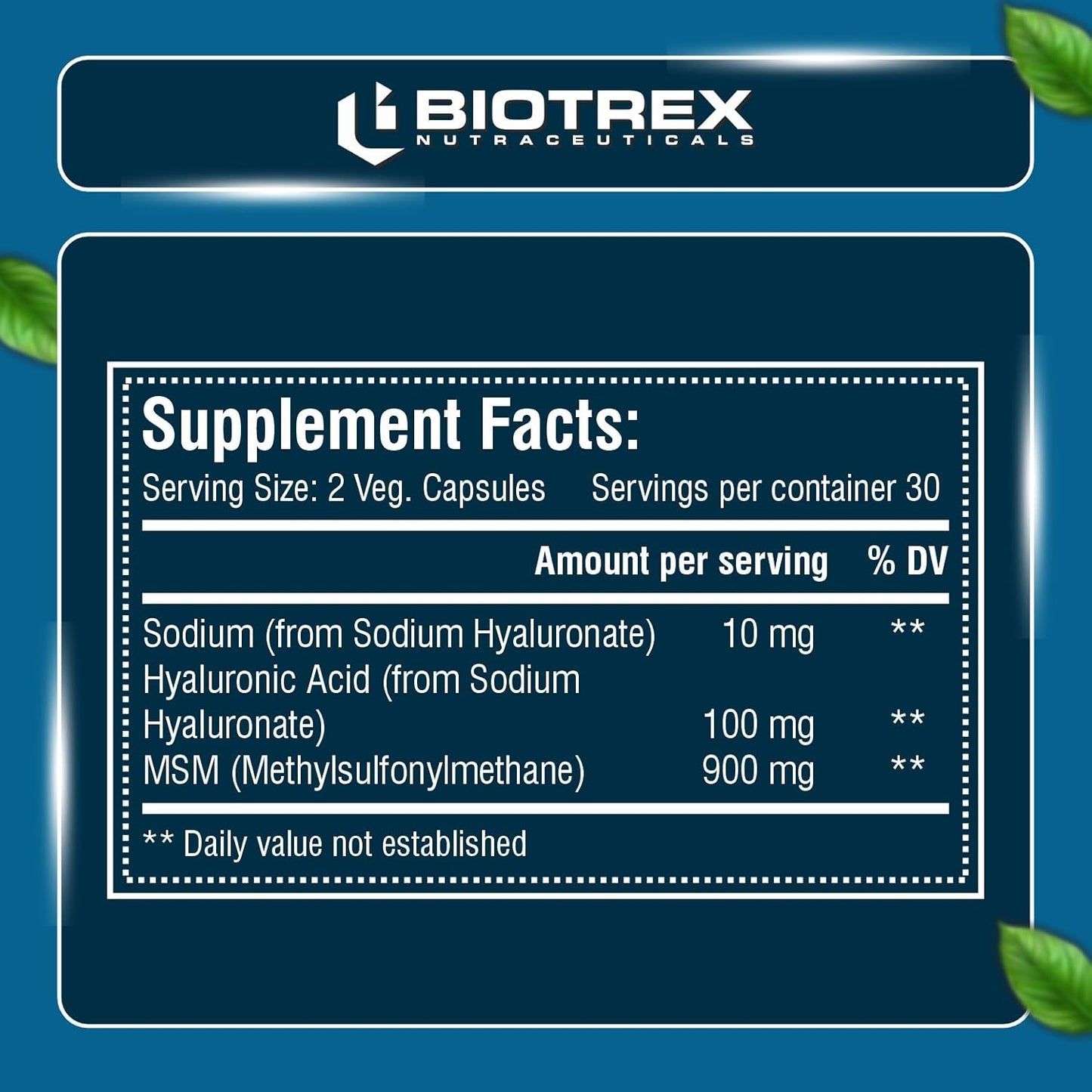 Biotrex Hyaluronic Acid - 100mg (60 Capsules), Dietary food supplement