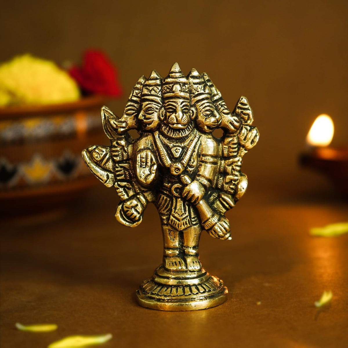 100% Pure Brass Panchmukhi Hanuman (Size: 8 cm) | Panchmukhi Hanuman Murti for Door Entrance | Panch Mukhi Hanuman Ji for Car Dashboard | Vastu Protection from Evil Eye