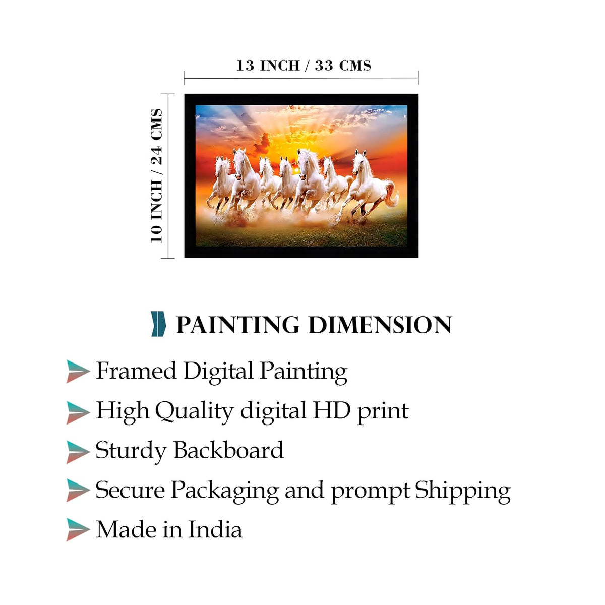 Running Seven Horses Painting With Frame Style 4