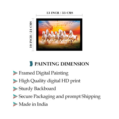 Running Seven Horses Painting With Frame Style 4