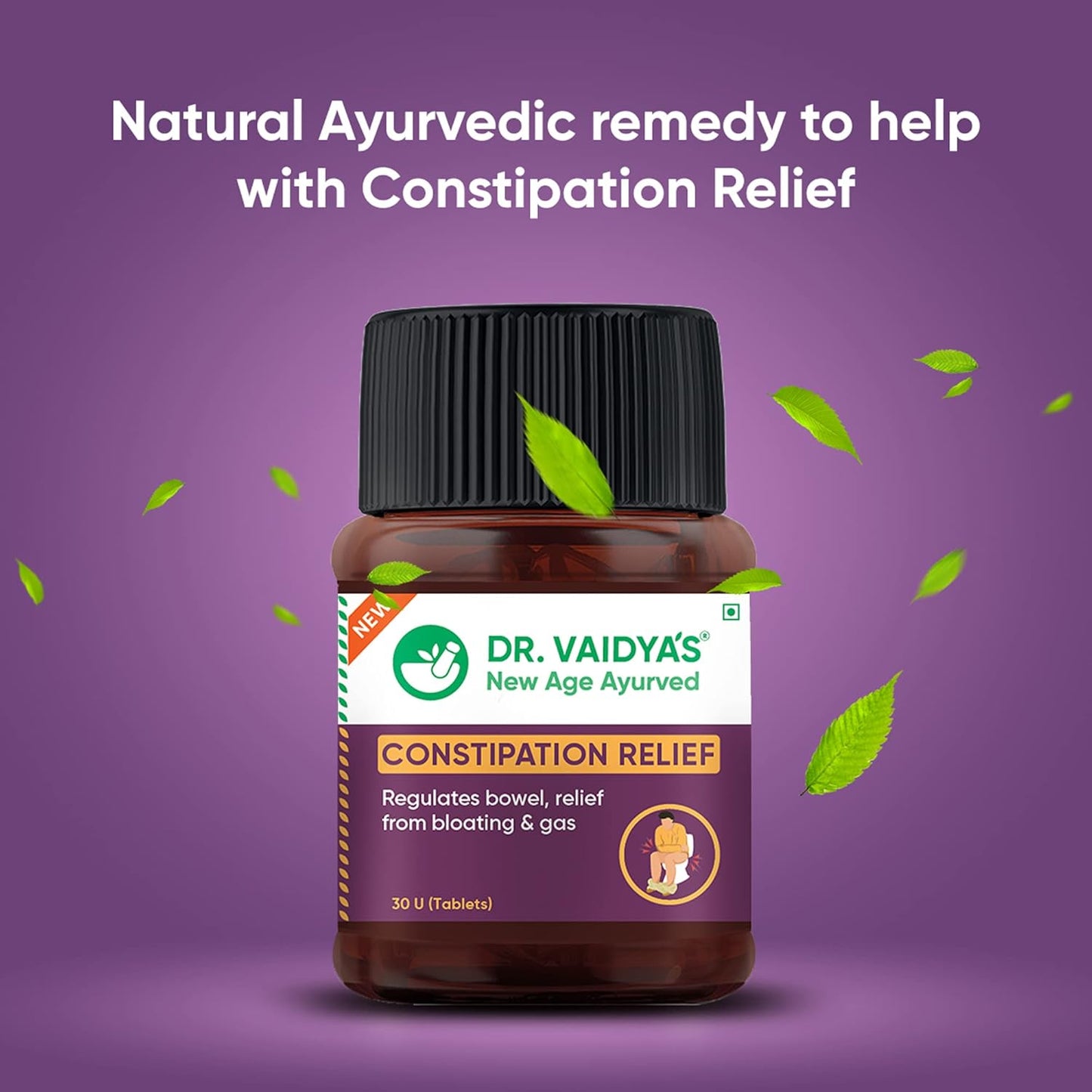 Dr. Vaidya's Constipation Relief Tablets | Improves Digestion & Regulates Bowel Movement | Sonamukhi, Haritaki & Sunth | (30 Tablets)