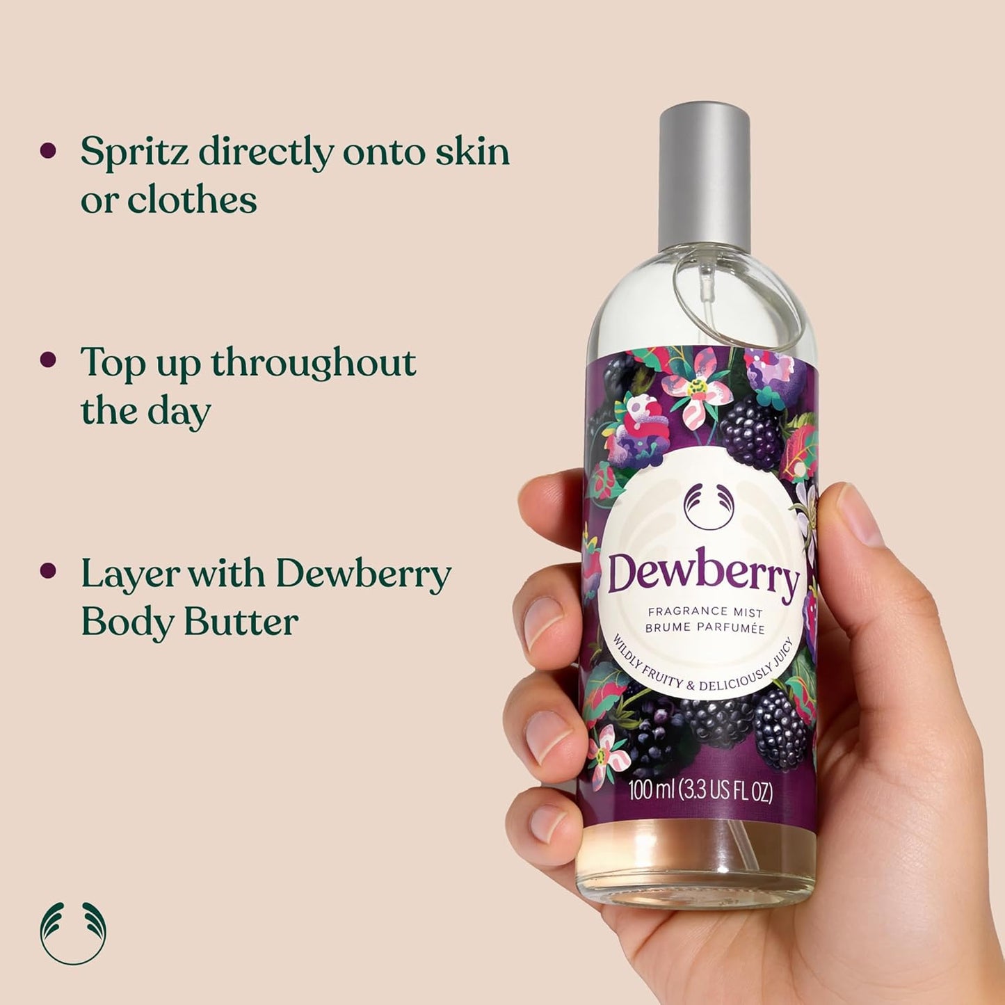 The Body Shop Dewberry Fragrance Mist 100ml Refreshing Body Spray with Fruity and Floral Scent, Lightweight Daily Fragrance with Jasmine and Musk, Vegan Certified Nostalgic Classic