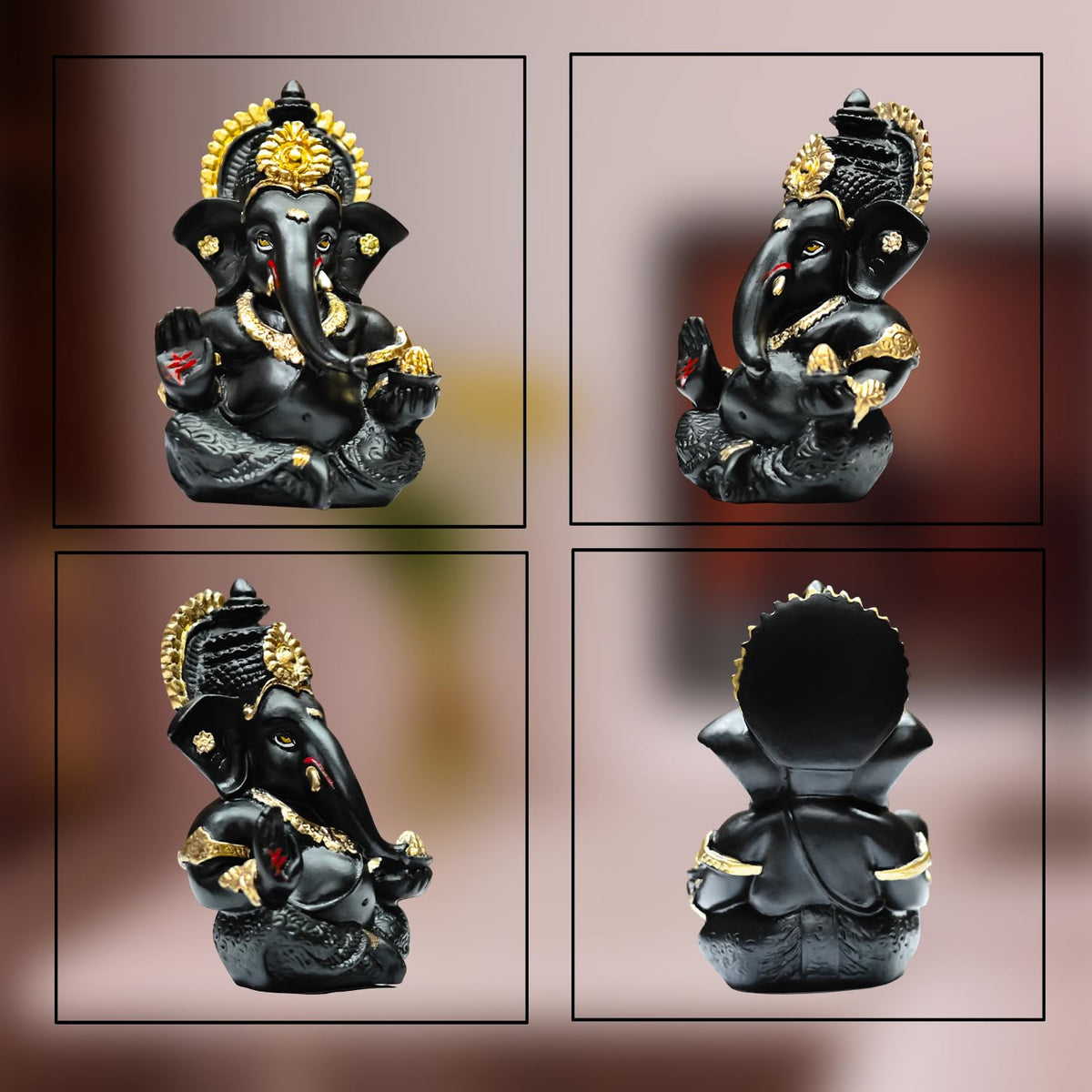 Gold Plated Ganesha Idol Ganesh for Home Decor Puja Statue Ganpati Vinayaka Vinayagar Figurine Diwali Gifts Home Decor Murti Sculpture and Religious (8.89 x 5.08 cm) (Dark Grey)