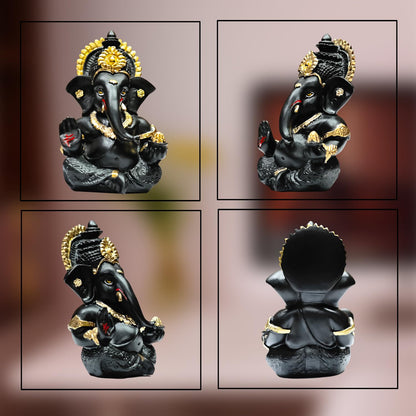 Gold Plated Ganesha Idol Ganesh for Home Decor Puja Statue Ganpati Vinayaka Vinayagar Figurine Diwali Gifts Home Decor Murti Sculpture and Religious (8.89 x 5.08 cm) (Dark Grey)