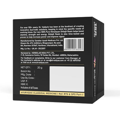 Dr. Vaidya's Herbo24Turbo Shilajit Resin | 100% Shuddha Shilajit | Pure Himalayan | >75% Fulvic Acid & 80+ Trace Elements | Boosts Stamina & Endurance | 20g