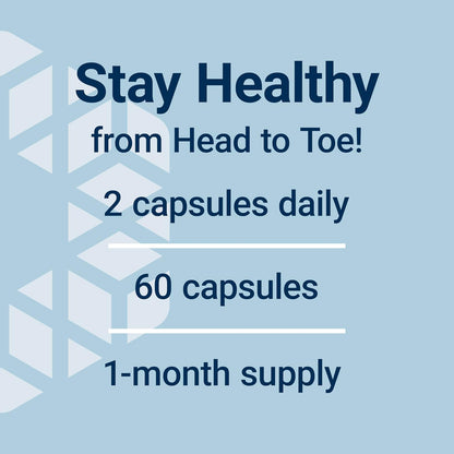 Health supplement advertisement with text on a blue background