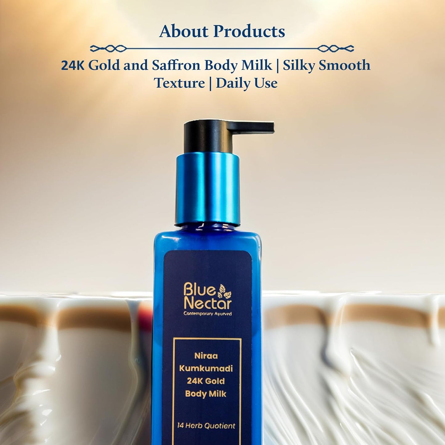 Blue Nectar Gold Body Milk for Women & Men | Body Lotion with Plant Based AHA & Niacinamide | Moisturizer for Body | All Skin Types (14 Herbs, 200ml)