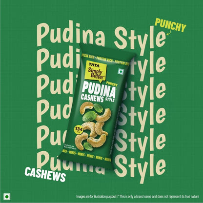 Tata Simply Better Punchy Pudina Style Cashews, 23g (Pack of 5), Rich in Protein, Party Snack, Delicious Kaju Nuts, Ready To Eat Snack, No Palm Oil, No Trans Fat