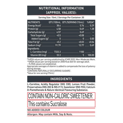 MuscleBlaze Liquid L-Carnitine 1100 Mg (450 Ml,30 Servings)|Converts Fat Into Energy,1 Count