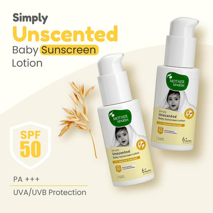Mother Sparsh Simply Unscented Sunscreen for Baby & Kids with Natural Oatmeal -50g, with SPF 50 & UVA/UVB Protection | Fragrance-Free for Sensitive Skin