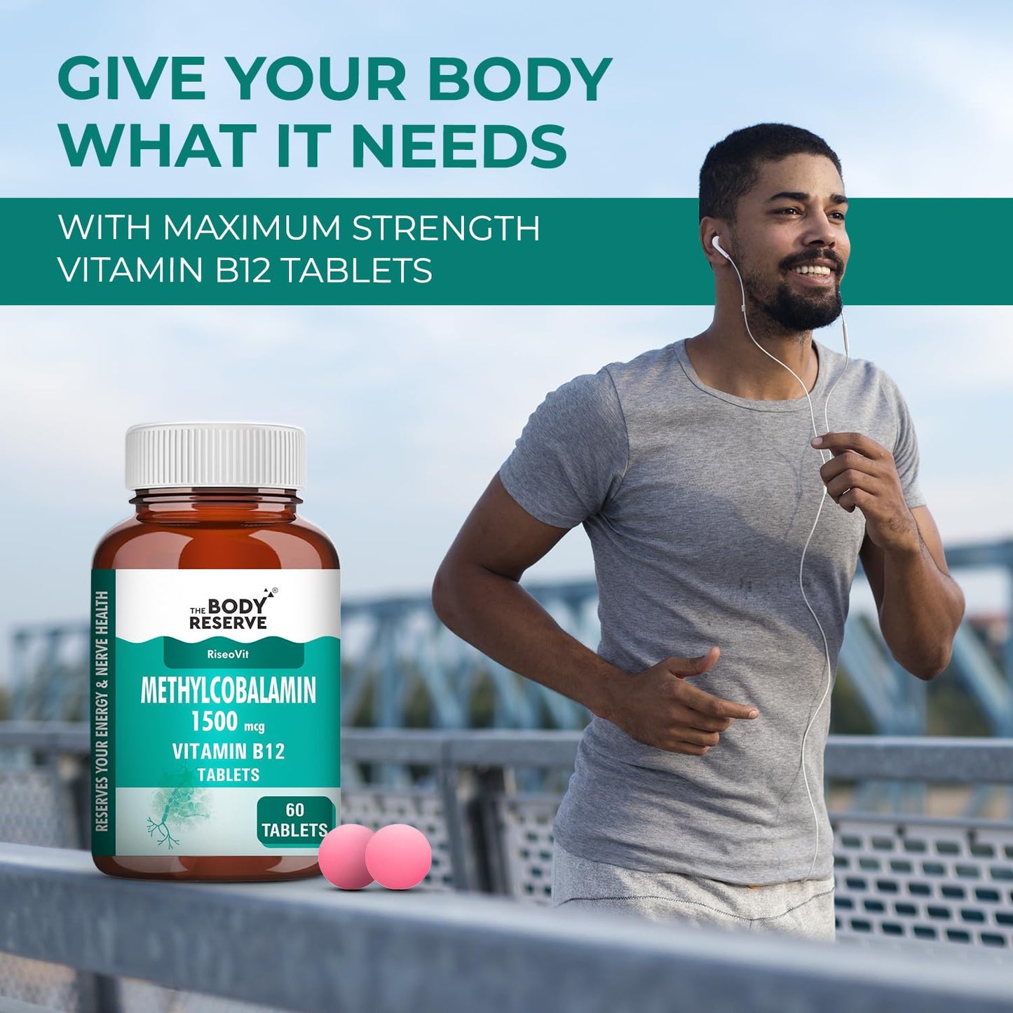THE BODY RESERVE Vitamin B12 Tablets 1500 mcg as Methylcobalamin | Vitamin B12 Supplement for Energy, Focus & Nerve Health | 60 Veg Tablets (2 Months Supply Pack)