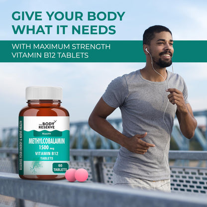 THE BODY RESERVE Vitamin B12 Tablets 1500 mcg as Methylcobalamin | Vitamin B12 Supplement for Energy, Focus & Nerve Health | 60 Veg Tablets (2 Months Supply Pack)