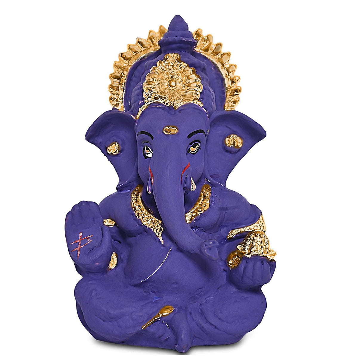 24K Gold Plated Resin Lord Ganesha Idol for Car Dashboard, Tabletop|Ganesh Statue for Good Luck and Success|Ganpati Murti for Home Decor Mandir, Office Desk Puja Gift Purple (8.4x4.2cm)