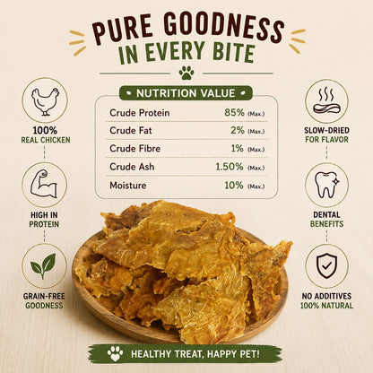 PAWPOURRI Natural Chicken Jerky Dog Treats for All Breeds & Sizes | Daily Use Dog Treats | High Protein Chewy Training & Reward Snacks (Chicken Jerky, Pack of 1) 100gm