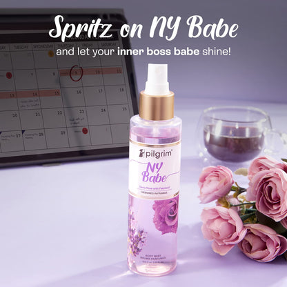 Pilgrim NY Babe Body Mist Cream (Rose With Patchouli) | Long-Lasting Fragrance for Women | Dewy Rose & Bold Patchouli | Designed in France | 150 ml