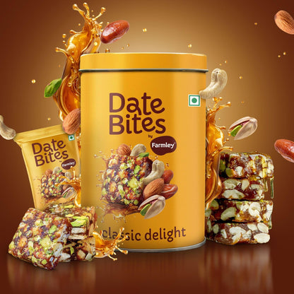 Farmley Classic Date Bites & Apple Pie Date Bites Tin Jar 200g X 2 I Dates Barfi Made with Dates, Pista, Cashews, Almonds, Honey and Pure Ghee I Dry Fruits Nuts