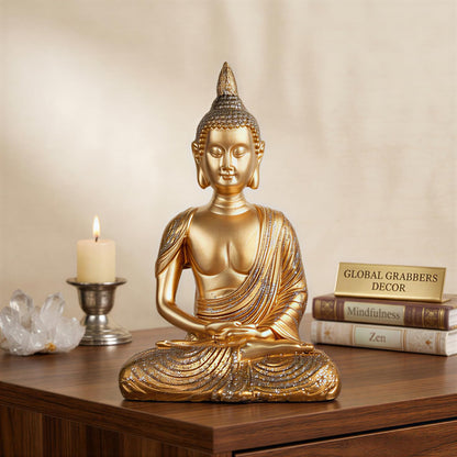 New Sitting Meditating Buddha Statue showpiece Idol Home Decor Items for Living Room and Gifts (Golden 1)