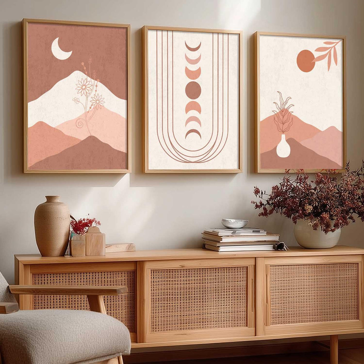Boho Art Home Decoration Painting Paintings With Frame For Living Room Bed Room Hotel Wall Decor Digital Reprint Set of 3 (13x17 inch)
