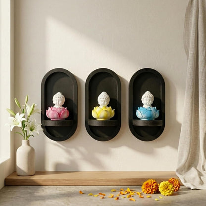 eCraftIndia Set of 3 White Lord Buddha Idols in Lotus Base | Baby Buddha Statues for Car Dashboard Office Home Decor | Gift for Diwali Housewarming Birthday