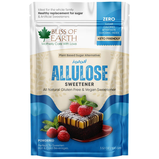 Bliss of Earth Allulose Sweetener 100gm Zero Calorie Keto Sweetener | Natural Sugar Substitute | Zero Glycemic Allulose Powder | Non-GMO, Vegan | Ideal for Baking & Beverages