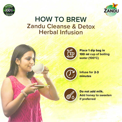 Zandu Cleanse & Detox Herbal Infusion: Use This Tea Bag To Give Your Body The Gift Of Good Health |Helps Improve Skin Glow & Detoxifies The Body (25 Tea Bags), Green Tea, 90 Gram