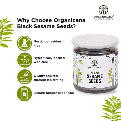 Organicana Black Sesame Seeds (Pack of 1) - Til for Eating | Natural Black Gingelly Oil Seed | Indian Spices for Everyday Essentials | Kaale Til for Weight Loss | Nutrient Rich Black Seeds
