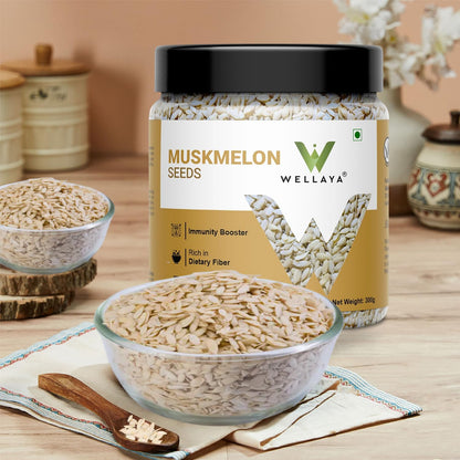 WELLAYA Muskmelon Seeds | Kharbooj Magaz Beej For Weight Loss | Healthy Diet Kharbuja Seeds | Rich in Omega-3, Antioxidants & Nutrients | Boosts Immunity, Energy & Digestion