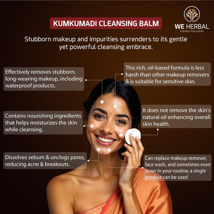 Kumkumadi Makeup Cleansing Balm for Face 100g, Ayurvedic Makeup Remover and Hydrating Face Cleanser, Gently Removes Makeup Dirt and Impurities, Nourishes Skin, Natural, No Artificial Colour Fragrance or Chemicals
