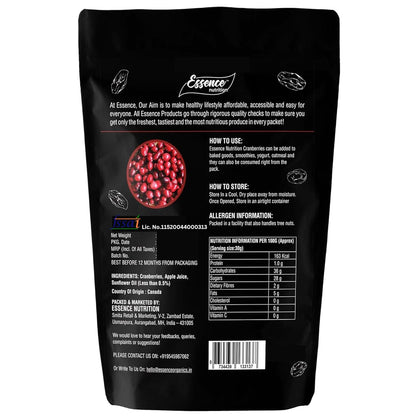 Essence Nutrition Whole Dried Cranberries - Gluten Free, Unsulphured [ Imported From Canada ] - Cranberry Dry Fruit Without Sugar