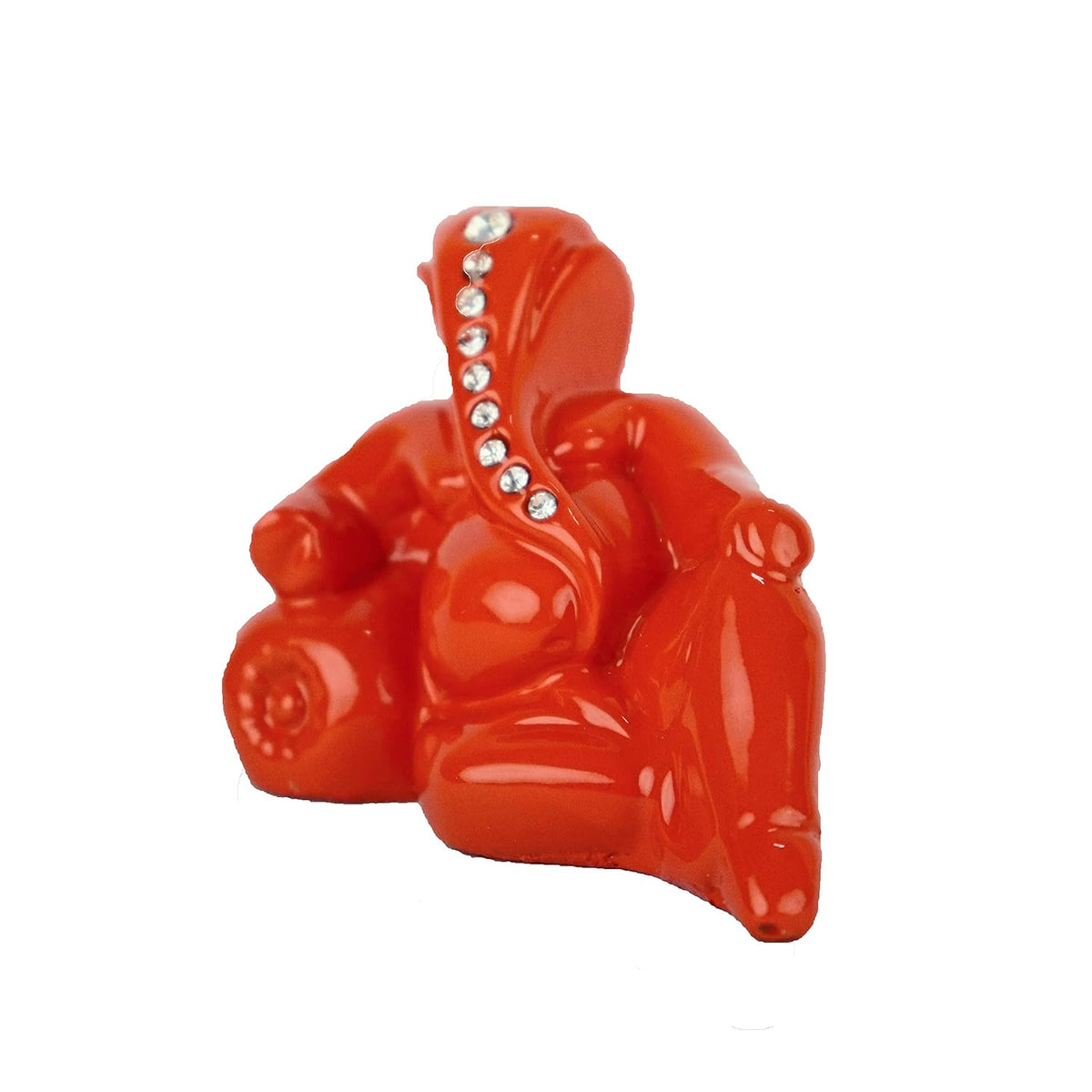 Polyresin Orange Ganesha Statue for Car Dashboard God Ganesh Murti Ganpati Idol Figurine with Double Side Tape