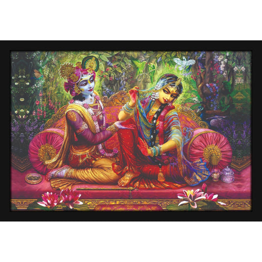 Lord Shri Radha Krishna Painting Hanging Photo Frame Decorative Item for Living Room, Bedroom, Home Decor and Wall Decoration (MM 3404, 45.7L x 30.5W cm, Canvas, With Plexi Glass)