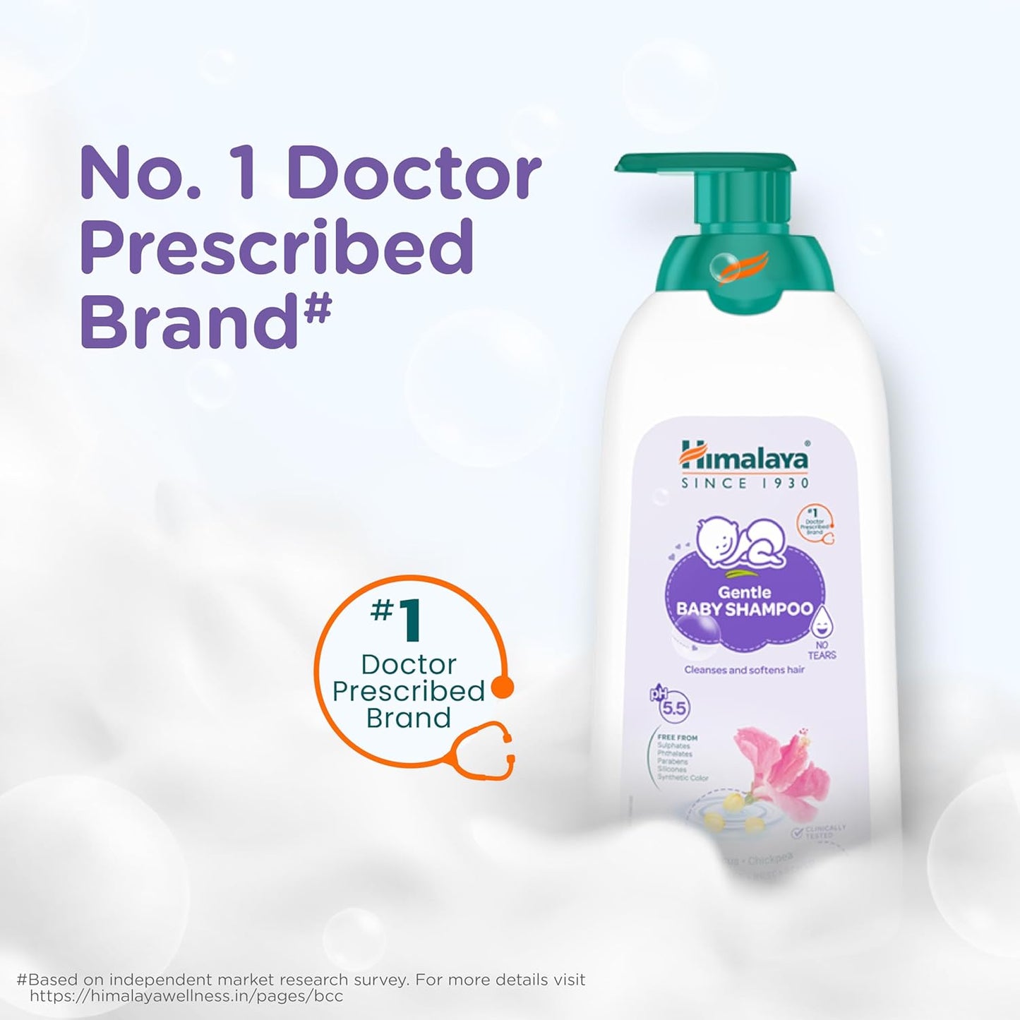 Himalaya Gentle Baby Shampoo bottle with branding and product details on a light gray background